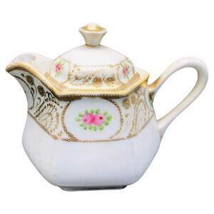 Antique Nippon Covered Creamer Morimura Bros White Pink Floral Gold Porcelain